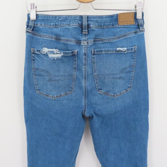 American Eagle Women 6 Extra Short Super High Rise Flare Denim Jeans Distressed - Picture 8 of 15
